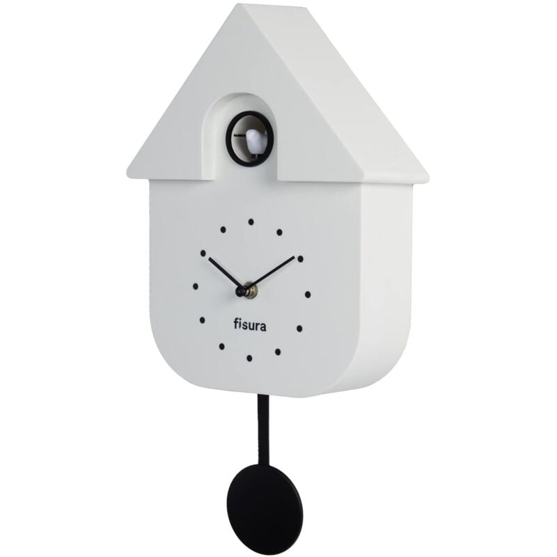foto del prodotto fisura orologio cuc bianco con quadrante nero. orologio moderno a pendolo. orologio da parete originale da regalare. 3 batterie aa non incluse.