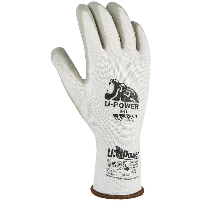 foto del prodotto fit guanti lavoro antifortunistica nylon nitrile bianco 8 m u power