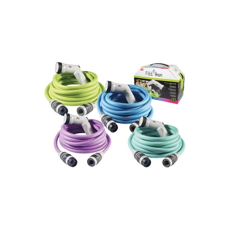 foto del prodotto fitt ikon 25 m, tubo acqua da giardino per irrigazione, estensibile, compatto, leggero e pronto all uso, con pistola multigetto, lavanda