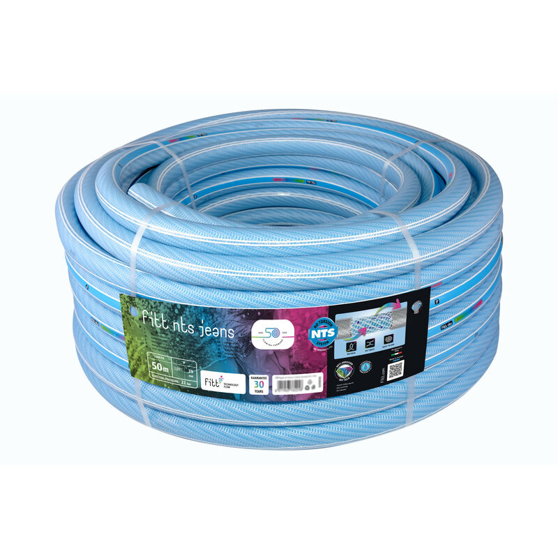 foto del prodotto fitt nts jeans 3 4 19 mm 50 m tubo azzurro per irrigazione da giardino, robusto e malleabile, per uso intensivo