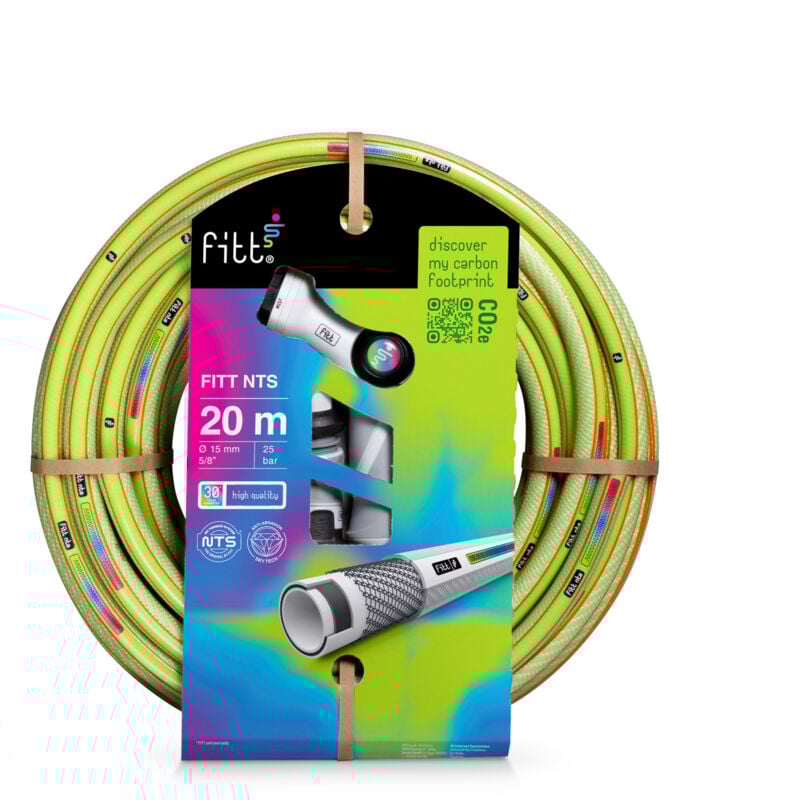 foto del prodotto fitt nts lime 5 8 15 mm 20m kit, tubo per irrigazione giardino, robusto e malleabile per uso intensivo con pistola multigetto e raccordi
