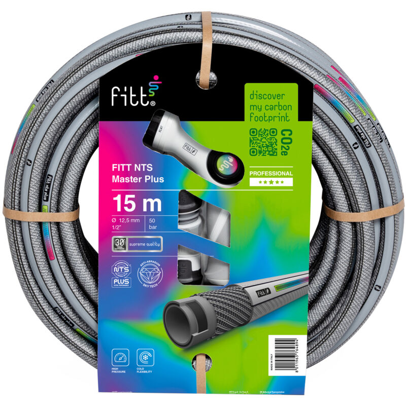 foto del prodotto fitt nts masterplus 1 2 12,5mm tubo 15m per irrigazione giardino, per uso intensivo e professionale con pistola multigetto e raccordi