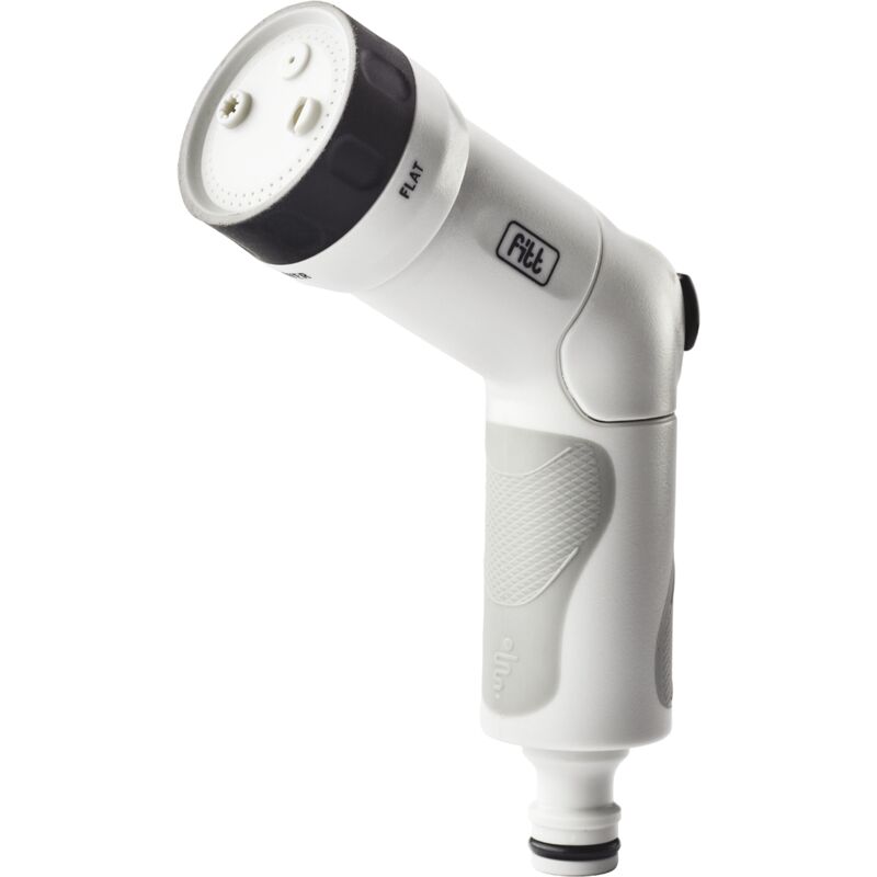foto del prodotto fitt pistola multifunzione compatta per tubo da giardino con regolazione continua della portata. attacco a scatto standard, colore grigio