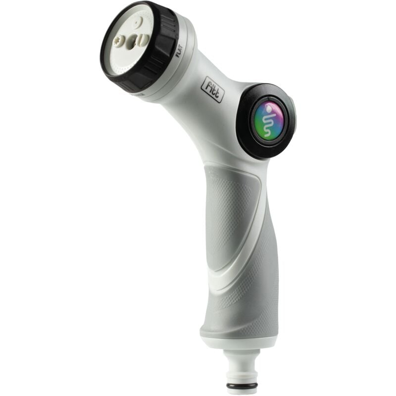 foto del prodotto fitt pistola multigetto per tubo da giardino con impugnatura ergonomica e modulatore del flusso. 4 tipi di getto