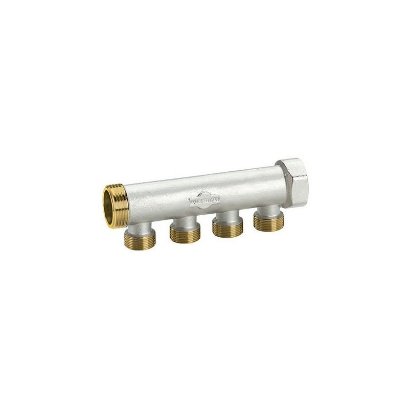 foto del prodotto fiv collettore in ottone nichelato con derivazioni m 24x19 3 4 x 3 vie l. 121 mm
