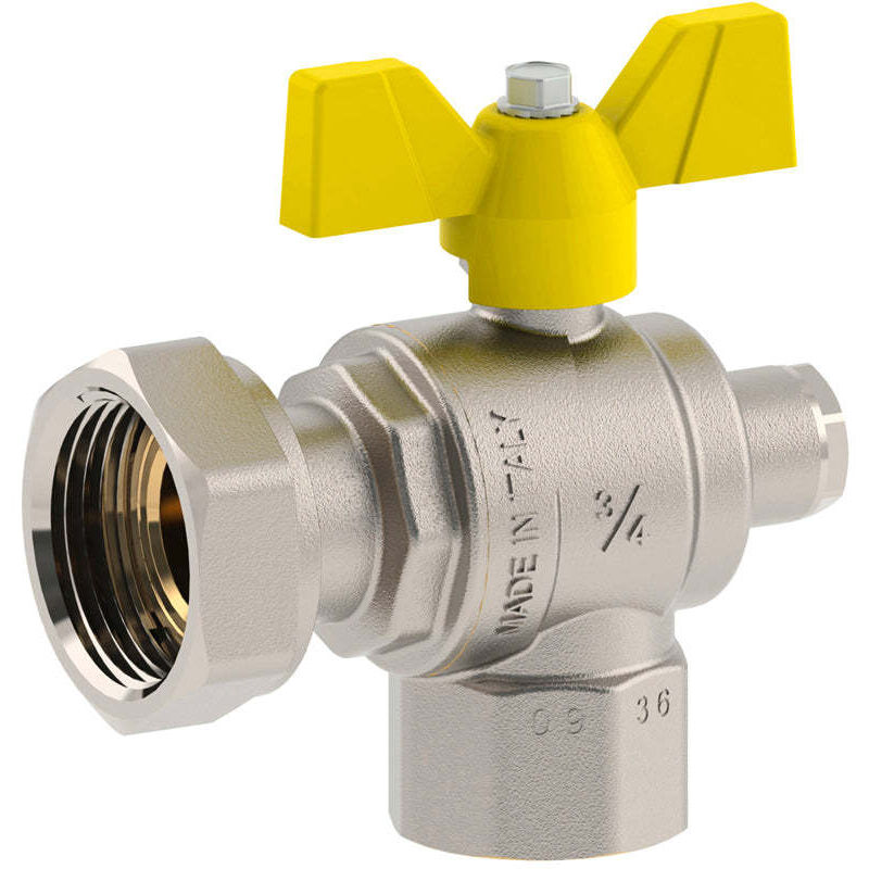 foto del prodotto fiv - valvola a sfera gas f f ad angolo con una presa pressione dado gir. farfalla allum. 3 4' x 1