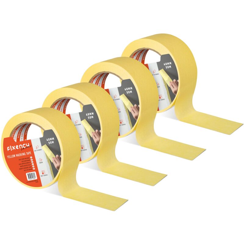 foto del prodotto fixency 4x nastro carta imbianchino 48 mm x 50 m i nastro carta per mascheratura, verniciatura, ristrutturare, pitturare i nastro di carta