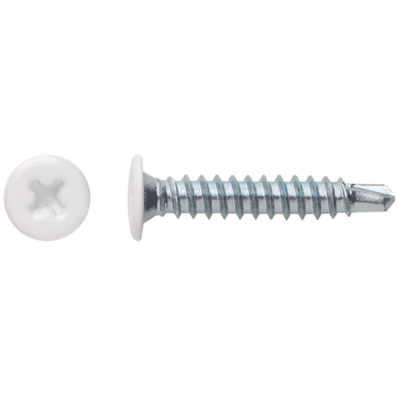 foto del prodotto fixing systems bcp cb confezione da 500 viti autotaladrantes testa extra piatta, impronta phillips, rivestimento zincato, 4,2 x 23 mm, colore bianco