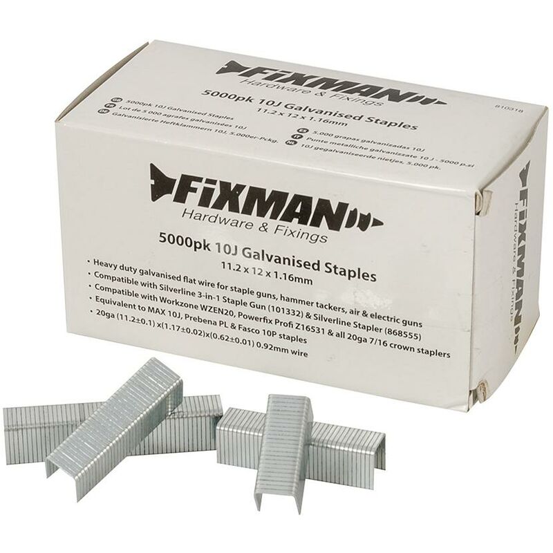 foto del prodotto fixman 810318 punte metalliche galvanizzate 10 j 5000 p.zi 11,2 x 12 x 1,16 mm