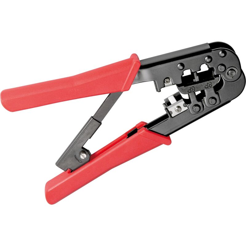 foto del prodotto fixpoint crimpatrice per spine modulari, per il collegamento di spine a 6 e 8 pin di tipo rj11, rj12 e rj45.