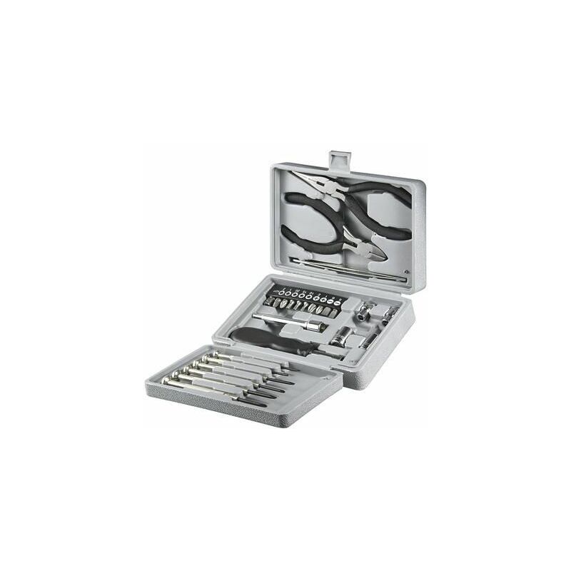 foto del prodotto fixpoint set universale per meccanica di precisione, 25 pezzi, kit di utensili con cacciaviti, portapunte, set di punte, pinze e bussole.