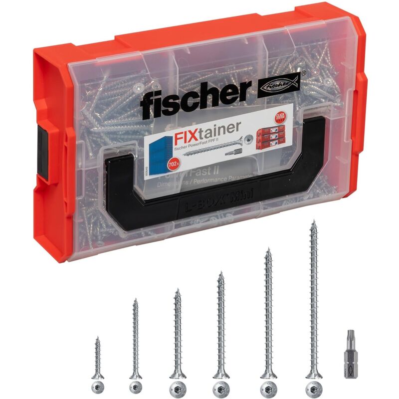 foto del prodotto fixtainer 700x viti per legno torx powerfast fpf ii ctf, include 2 inserti per avvitatore, filetto totale, autofilettanti, testa svasata, 562273