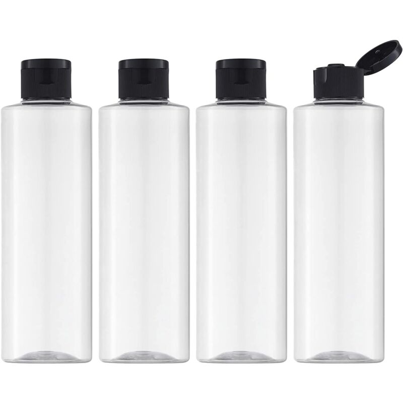 foto del prodotto flacone vuoto da 200 ml con tappo a scatto 4 pezzi , flacone cosmetico da viaggio ricaricabile con imbuto trasparente sollbry