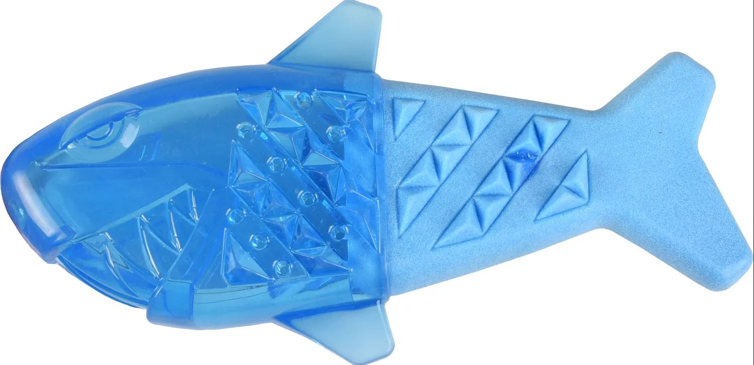 foto del prodotto flamingo cane gioco in tpr quot snowy quot pesce azzurro 18 cm