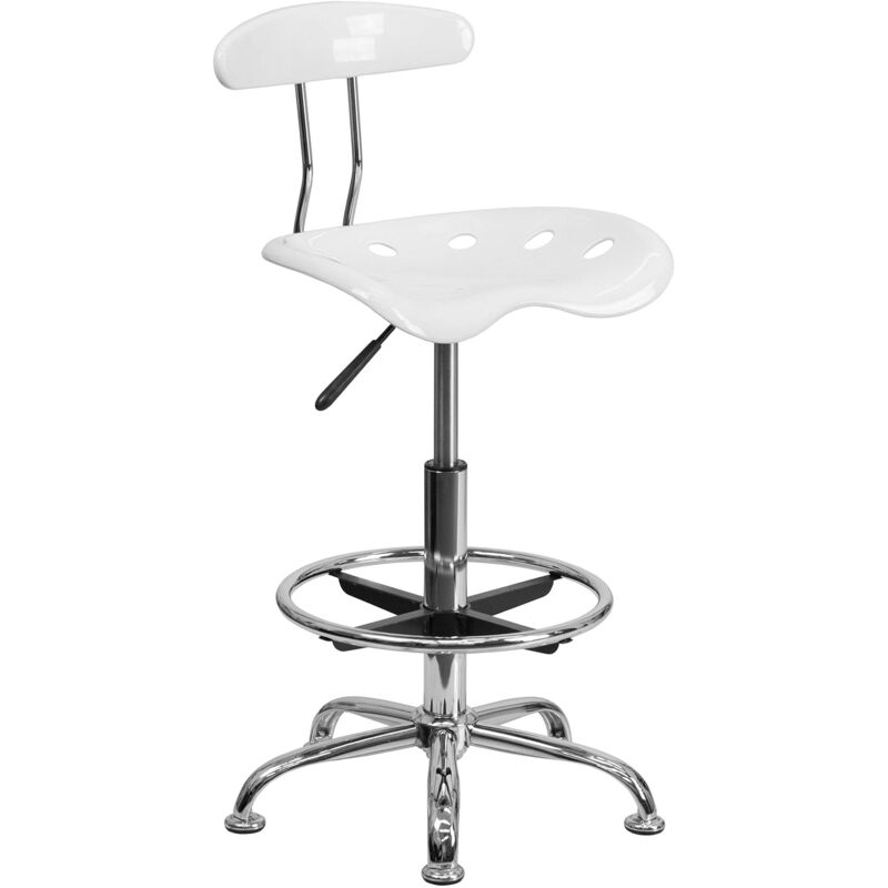 foto del prodotto flash furniture sgabello da disegno con seduta stile mezzadro, bianco lucido e cromo