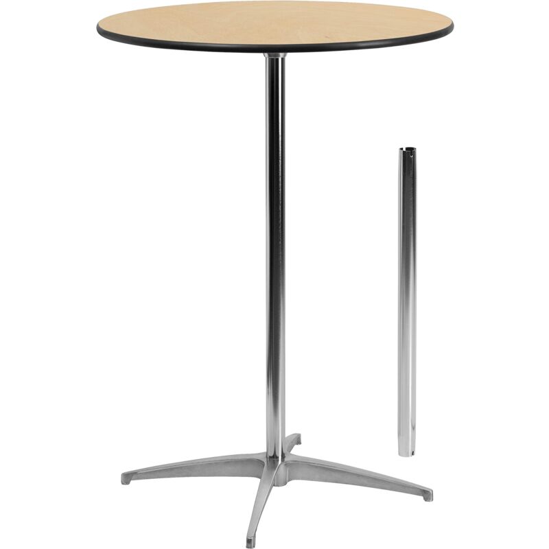 foto del prodotto flash furniture tavolino da caff rotondo, con colonne da 76,2 cm e 106,7 cm, in acciaio cromato e legno di betulla, nero, 76,2 cm