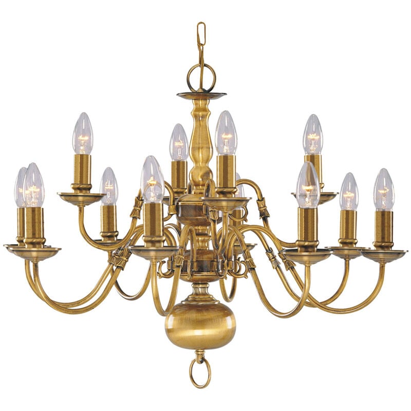 foto del prodotto flemish lampadario a 12 luci con finitura in ottone anticato, attacco e14 searchlight