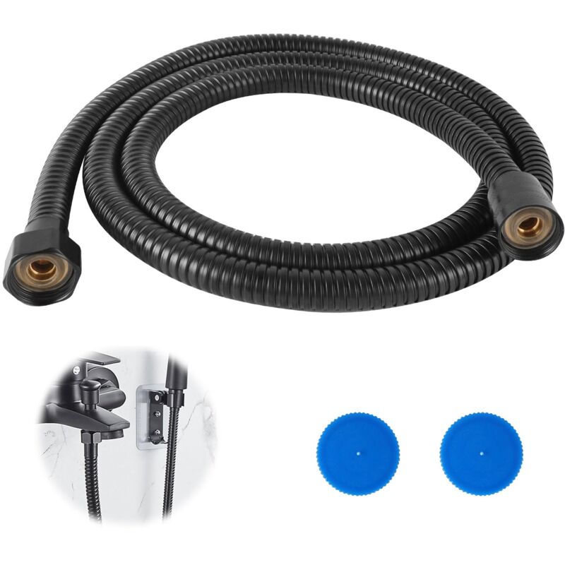 foto del prodotto flessibile doccia in acciaio inox 1,5 m, nero, flessibile doccia con doppia protezione antipiega, adatto a tutti i tubi doccia universali grazie al