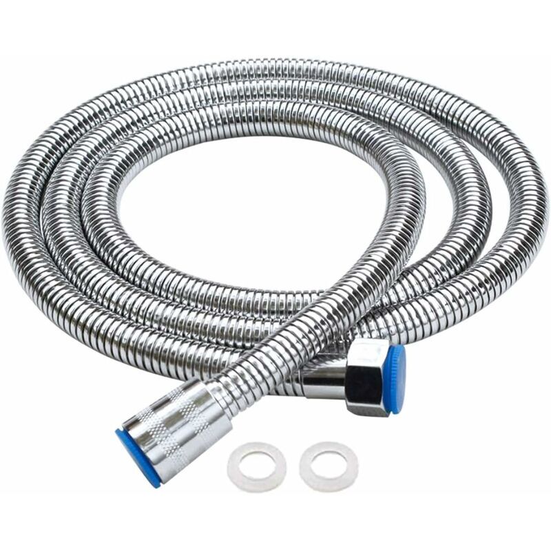 foto del prodotto flessibile doccia premium 2m in acciaio inox, flessibile doccia con raccordi per doccetta, doccetta, cromato