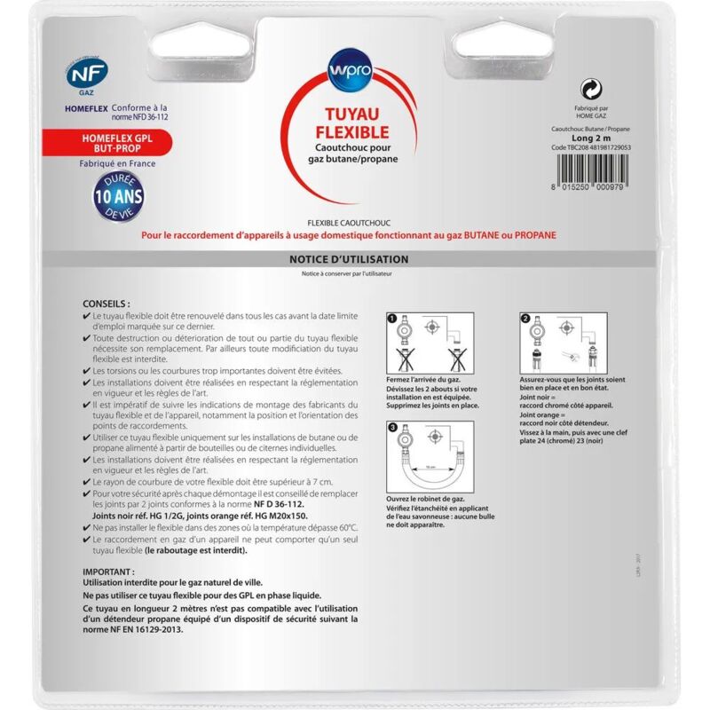 immagine 0 del prodotto flessibile gas propano a gas lung. 2m durata di vita utile 10 anni originale forni, fornelli elettrici e a gas wpro 603103662734143766