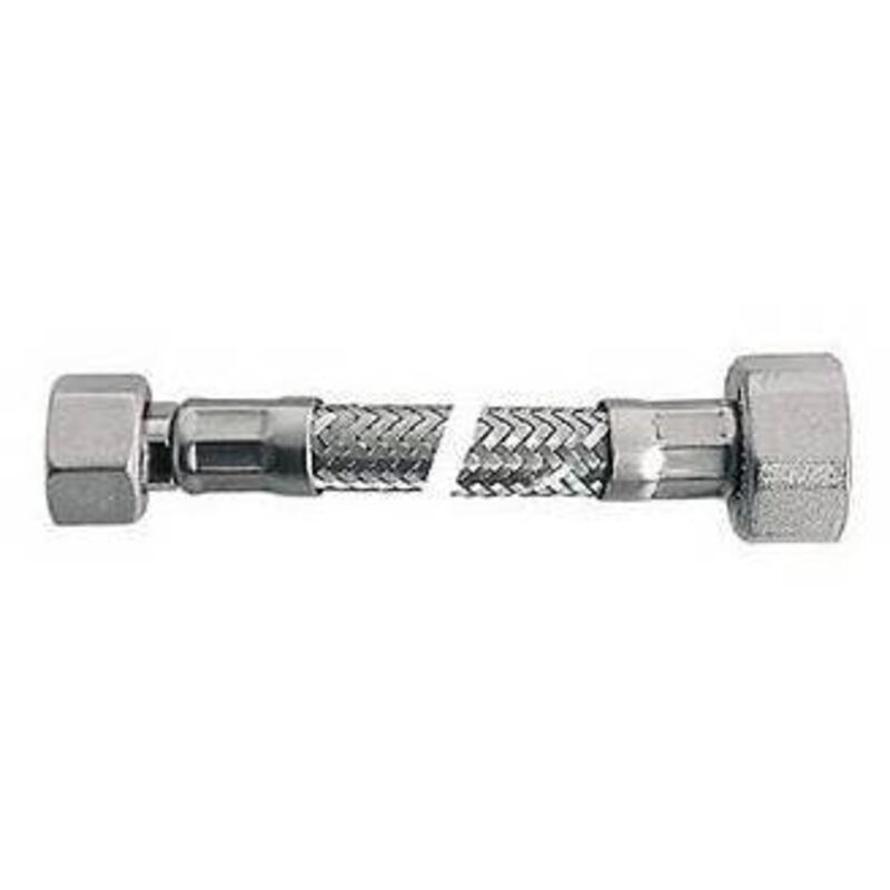 foto del prodotto flessibile inox mod. lux normale cm. 10 con teflon e guarnizione mf 3 8 x 3 8 dh