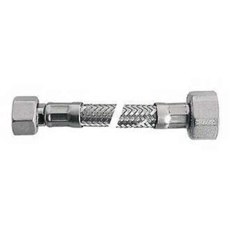 foto del prodotto flessibile inox mod. lux prolung. cm 15 con teflon e guarnizione mf 1/2 x 1/2 dh