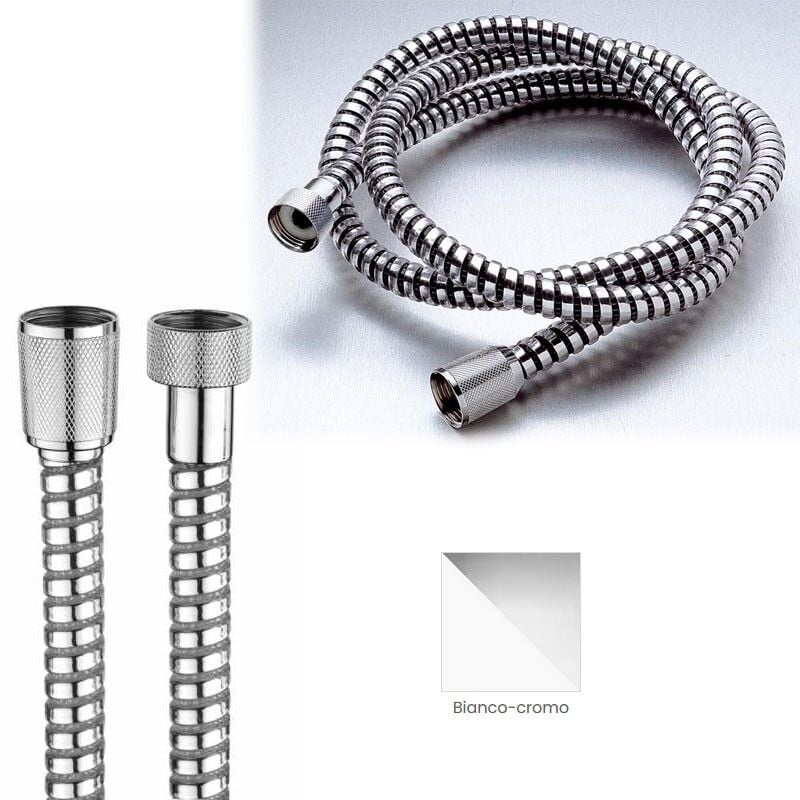 foto del prodotto flessibile stretch flex per doccia 1 2 x 1 2 ff conico, cm. 200, bianco cromo a00101e00113021