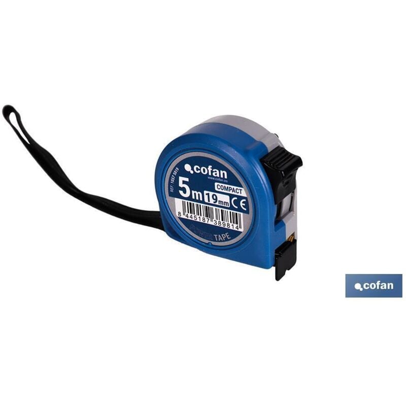 foto del prodotto flessometro standard con pulsante di bloccaggio e custodia antiurto 5m x 19mm realizzato in abs e metallo