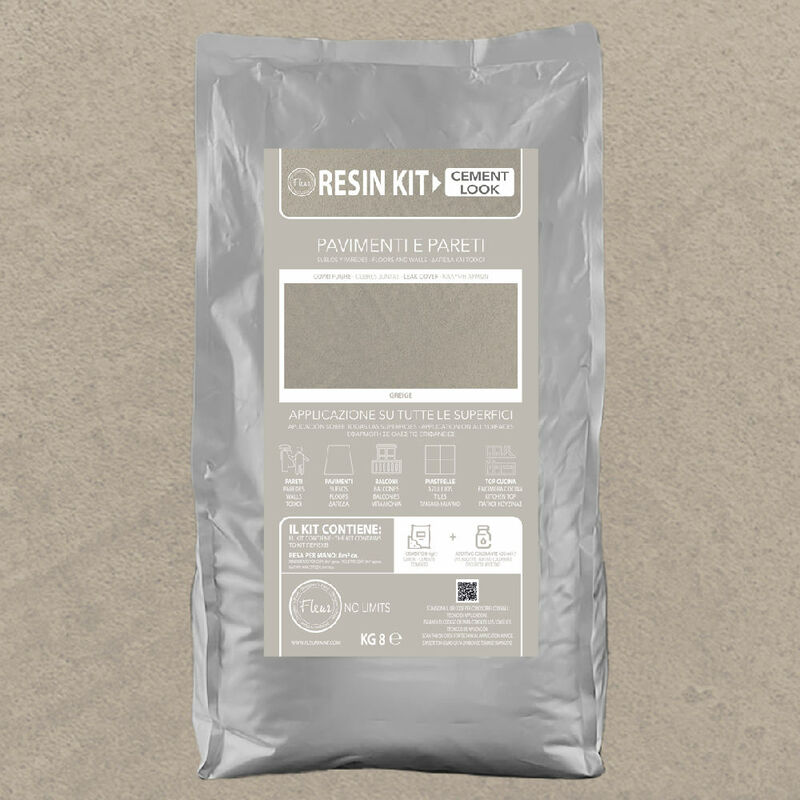 foto del prodotto fleur kit resina cemento in polvere per pavimenti pareti piastrelle colore greige formato 8 kg