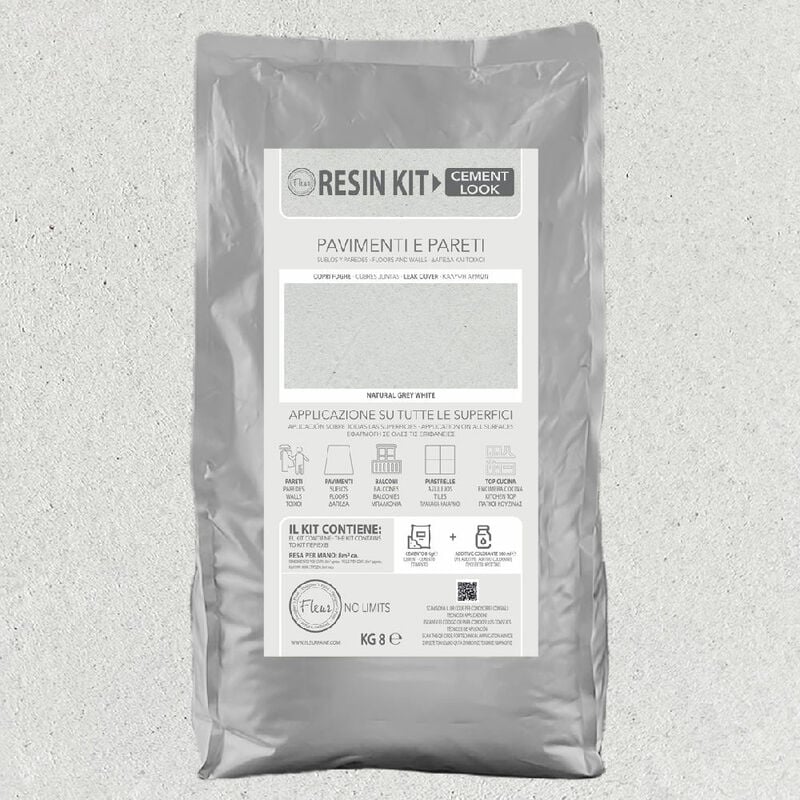 foto del prodotto fleur kit resina cemento in polvere per pavimenti pareti piastrelle colore grey white formato 8 kg