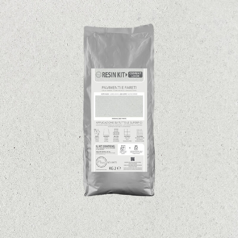 foto del prodotto fleur kit resina cemento in polvere per pavimenti pareti piastrelle formato 2 kg colore grey white