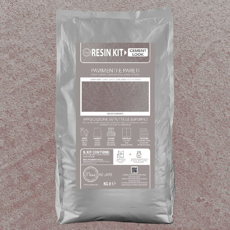 foto del prodotto fleur kit resina cemento in polvere per pavimenti pareti piastrelle formato 8 kg colore indian elephant
