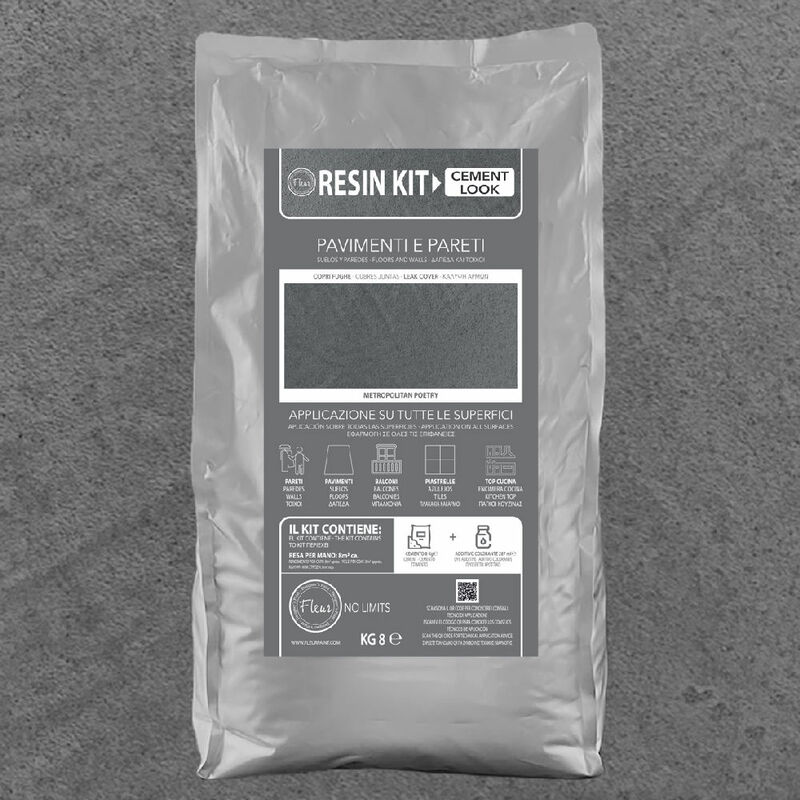 foto del prodotto fleur kit resina cemento in polvere per pavimenti pareti piastrelle formato 8 kg colore metropolitan poetry