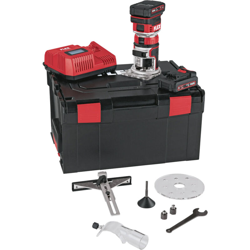 foto del prodotto flex cordless edge and router 18 v set cer 18.0 ec 2.5, 2x 2.5 ah e caricabatterie in l boxx