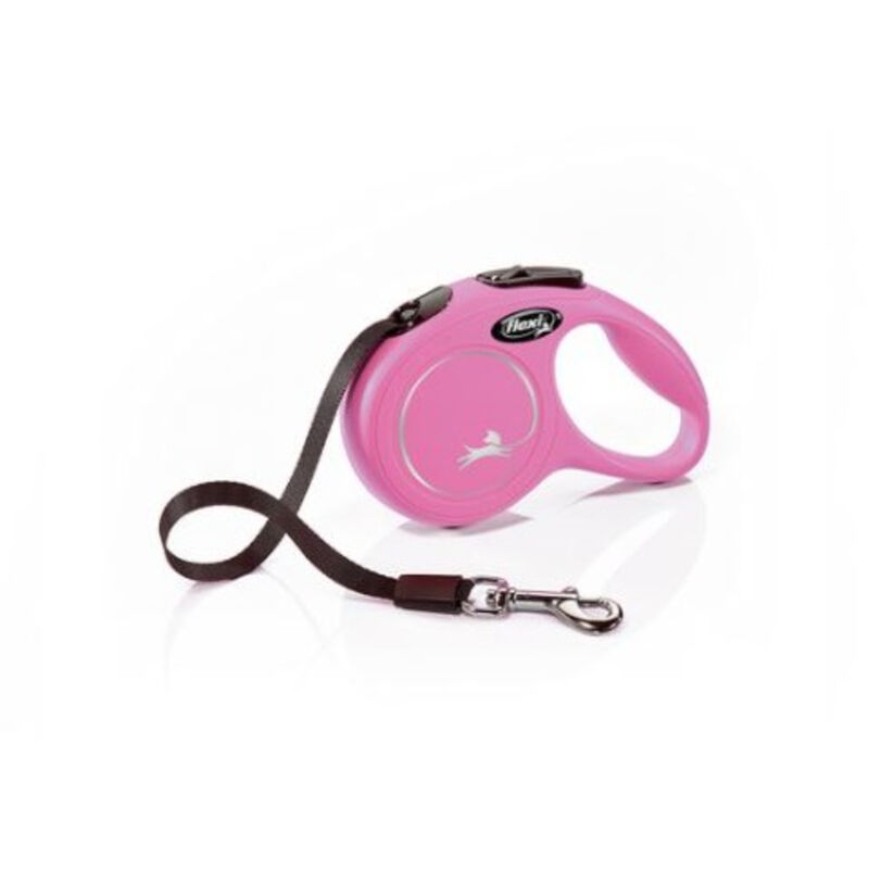 foto del prodotto flexi guinzaglio estensibile a fettuccia new classic tape con manico ergonomico per cani rosa xs 3 metri