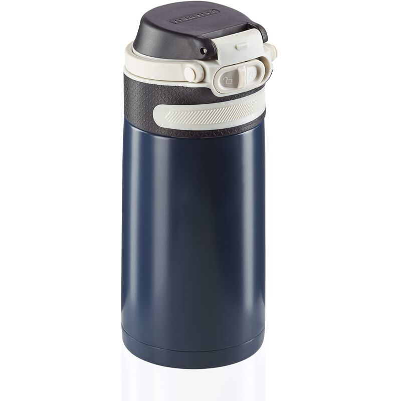 foto del prodotto flip borraccia termica 350 ml, borraccia acciaio con chiusura ermetica e resistente al calore, pratico thermos caff portatile, blu leifheit