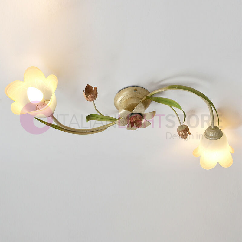 foto del prodotto flora plafoniera a 2 luci in ferro decorato stile floreale