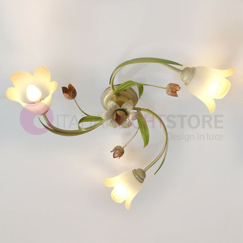 foto del prodotto flora plafoniera a 3 luci in ferro decorato stile floreale