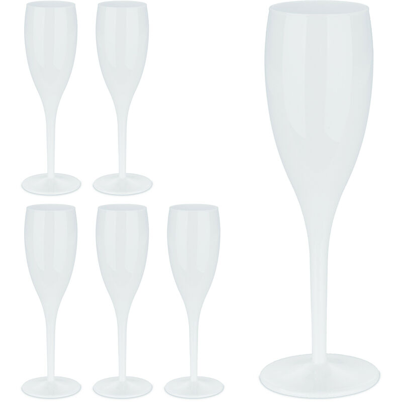 foto del prodotto flute in plastica, set da 6 calici da spumante, bicchieri riutilizzabili, senza bpa, 100 ml, prosecco, bianco relaxdays