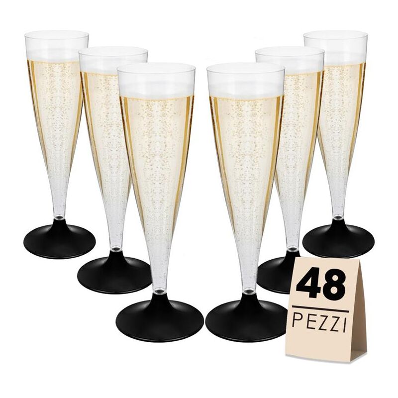 foto del prodotto flute set 48 pz con base nera in confezione da 6 pezzi l una realizzati in plastica