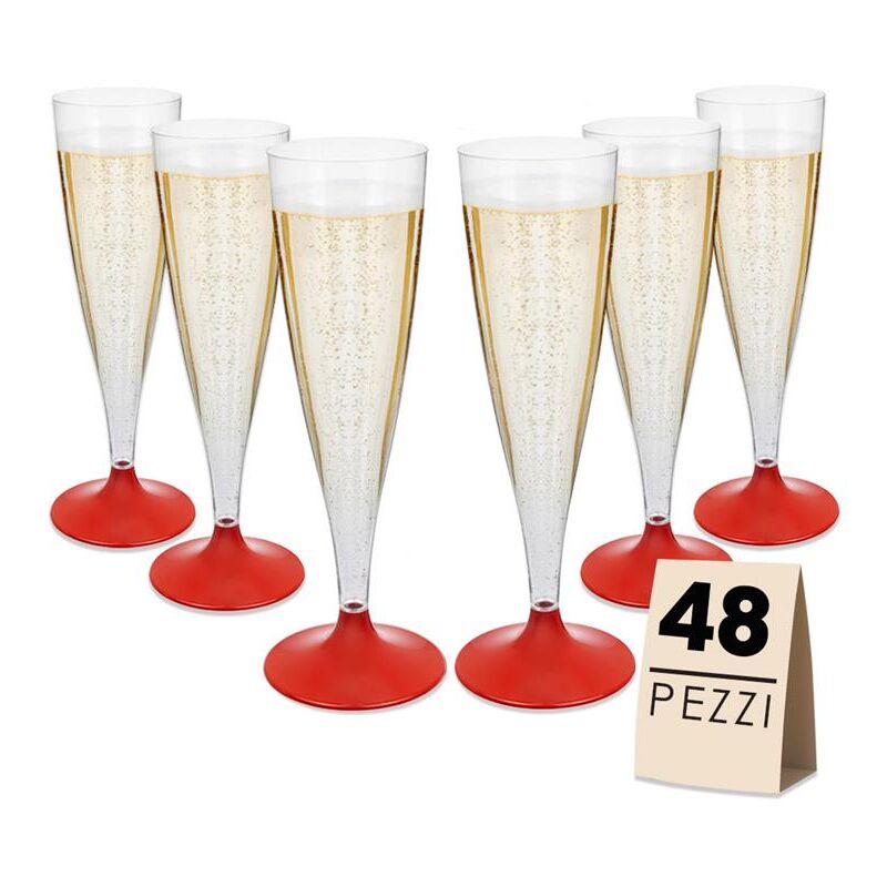 foto del prodotto flute set 48 pz confezione 6 pezzi l una realizzati in plastica colore rosso