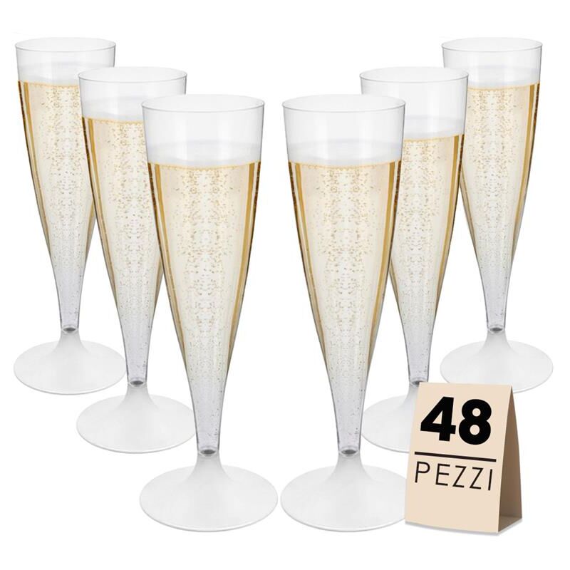 foto del prodotto flute set 48 pz in plastica trasparente in confezione da 6 pezzi l una