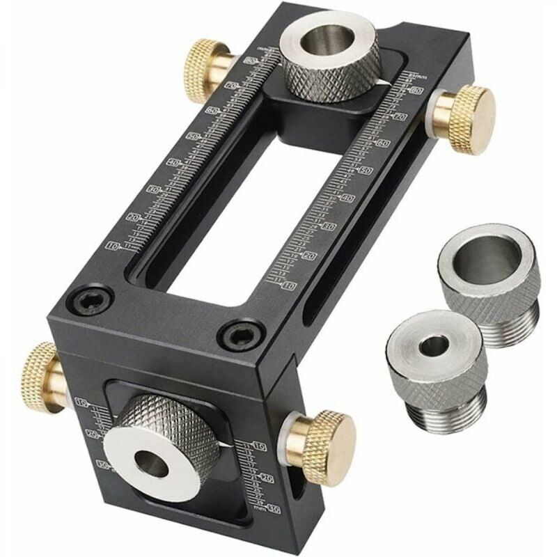 foto del prodotto flyme ymyny 2 in 1 jig per foratura del legno, jig regolabile per fori tascabili, kit guida per foratura a 4 fori 6 8 10 12 mm, kit tasselli per