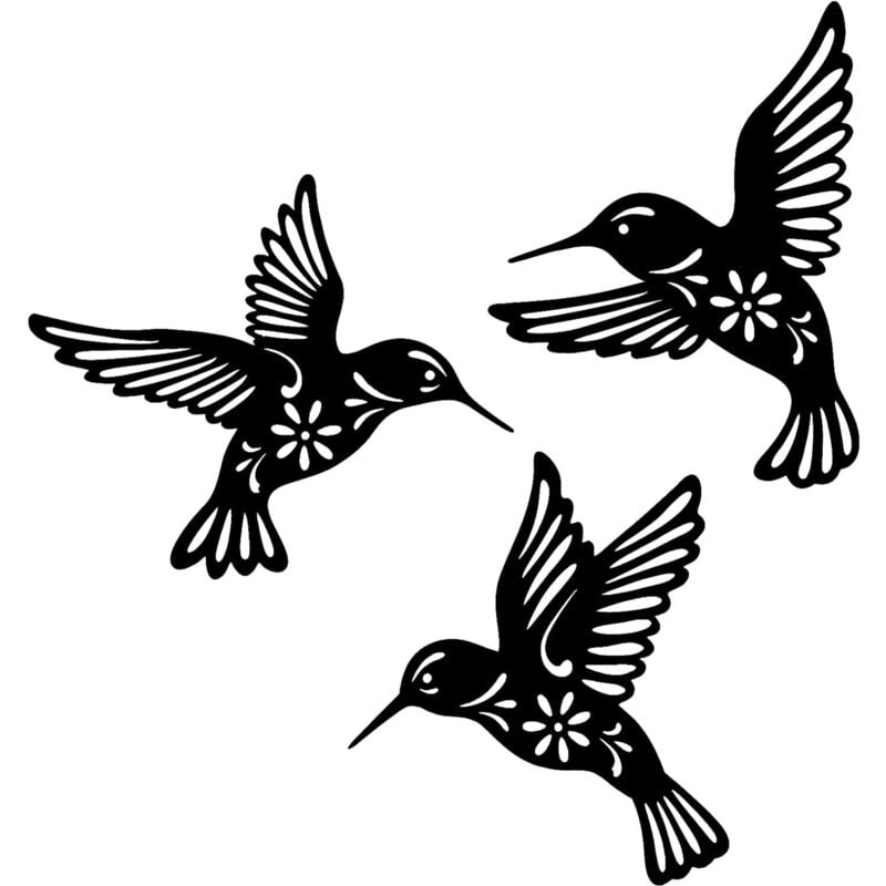 foto del prodotto flyme ymyny decorazione da parete a forma di colibr , uccello in metallo nero, 3 pezzi da 10,2 pollici, decorazione da parete a forma di colibr in