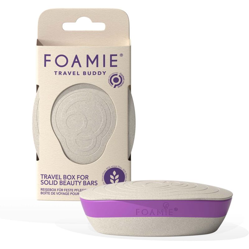 foto del prodotto foamie portasapone da viaggio beige e viola travel buddy porta sapone solido sostenibile 100 impermeabile porta saponetta da viaggio o