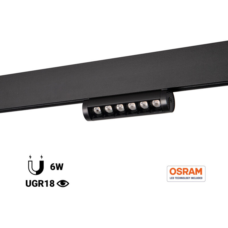 foto del prodotto foco lineare orientabile per binario magnetico 48v 6w chip bianco neutro