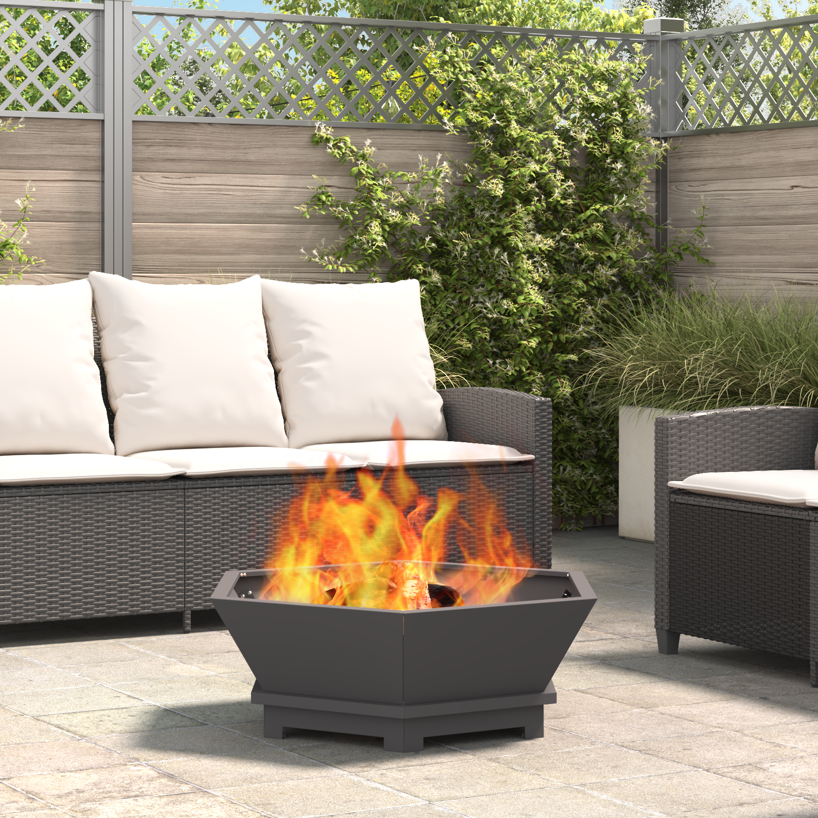 foto del prodotto focolare esagonale nero 75x75x28 cm acciaio
