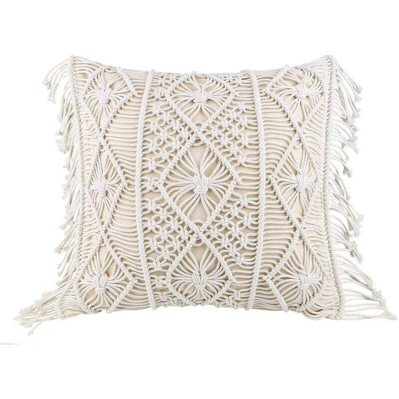 foto del prodotto fodera per cuscino, fodera per cuscino, cuscino per divano, cuscino decorativo, fodera per cuscino boho, cuscino decorativo in cotone con macram per