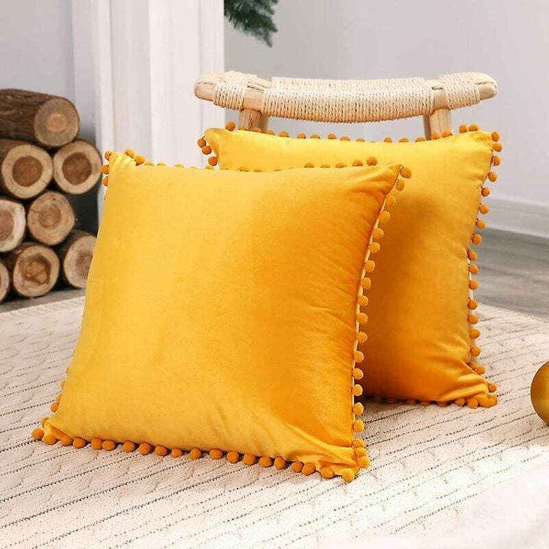 foto del prodotto fodera per cuscino gialla, 2 pezzi, imbottitura per divano da esterno, fodera per materasso in velluto, rivestimento per soggiorno e giardino, 45x45