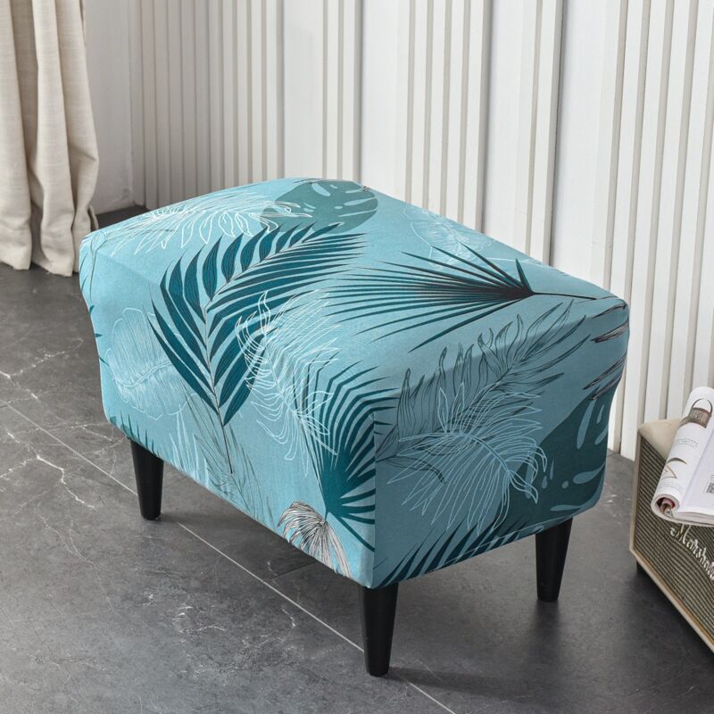 foto del prodotto fodera per pouf rettangolare elasticizzato lake blue leaves, fodera per poggiapiedi, protezione per mobili, fodera per sgabello con fondo elastico,